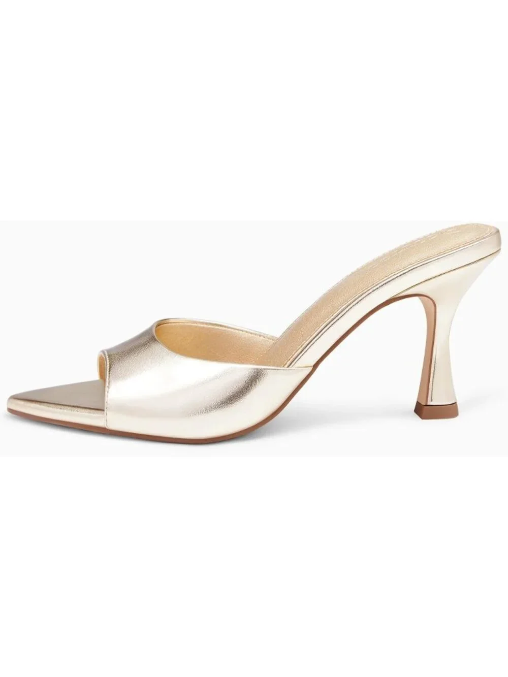 Women's Gold Faux Leather Comfortable Slip On Backless Pointed Peep Toe Sandals